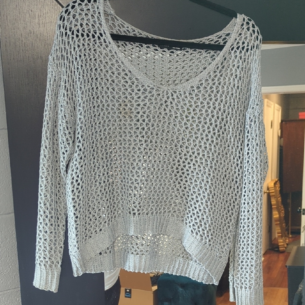 SHEIN Light Gray Open Knit Sweater